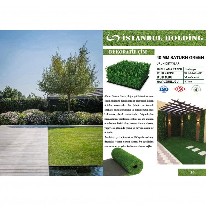 Profil Boru Saturn Green 40mm Çim Halılar